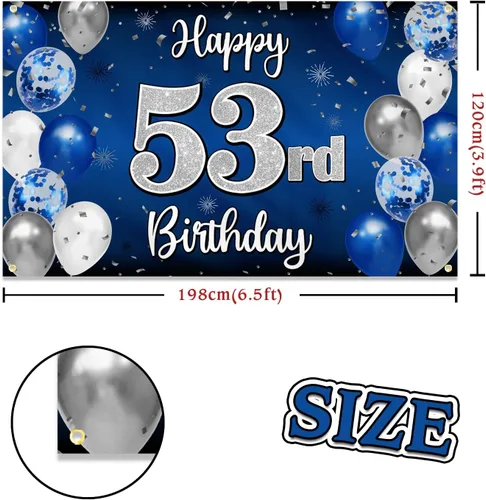 Miniatura 207 de Decoración de feliz cumpleaños 35, globo azul y plateado de 35 años, cartel grande de telón de fondo de cumpleaños, suministros para fiesta de 35th