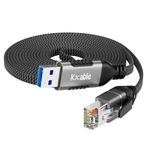 Cable plano USB a Ethernet de 4 pies, cable delgado USB 3.0 A a RJ45, conectado directamente, aluminio, trenzado, OFC, cable de red LAN USB a RJ45