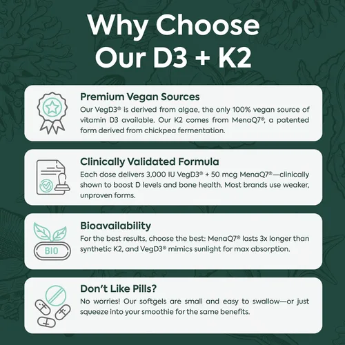 Miniatura 7 de Organics Ocean Better D3 + K2-100% Suplementos Orgánicos de VIT D3 y K2 con Máxima Biodisponibilidad – Apoya la Densidad Ósea, Equilibrio de Calcio