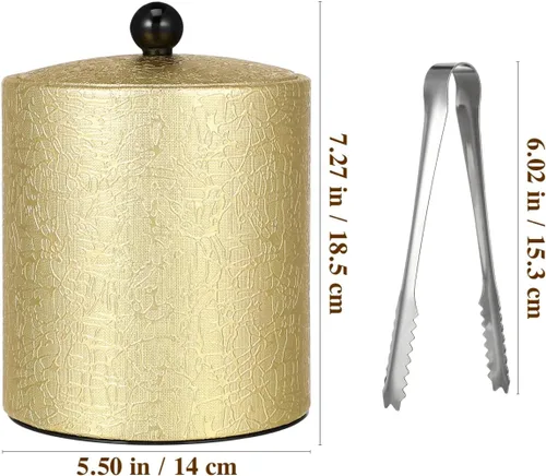 Miniatura 3 de Cubo de hielo con tapa, 2.8 L, doble pared de acero inoxidable que mantiene el frío durante más tiempo, cubo de hielo dorado aislado con pinza