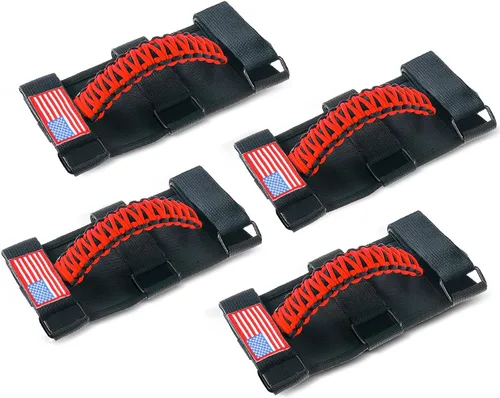 Miniatura 42 de Savadicar Paquete de 4 Asas de Agarre de Barra Enrollable Compatible con 1955-2023 Jeep Wrangler CJ YJ TJ JK JL 4XE & Gladiator JT, Soporte de Negro