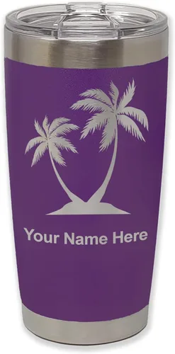 Miniatura 39 de LaserGram Vaso aislado al vacío de 20 onzas, palmeras, grabado personalizado incluido (negro)