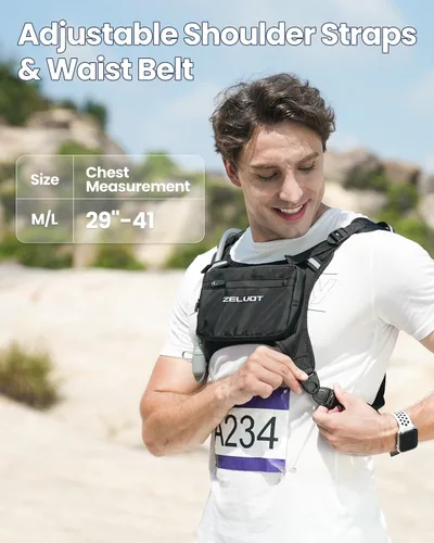 Miniatura 11 de Zelvot Chaleco para correr con vejiga de agua de 1 litro, patente original de Estados Unidos, chaleco de hidratación reflectante ajustable, mochila