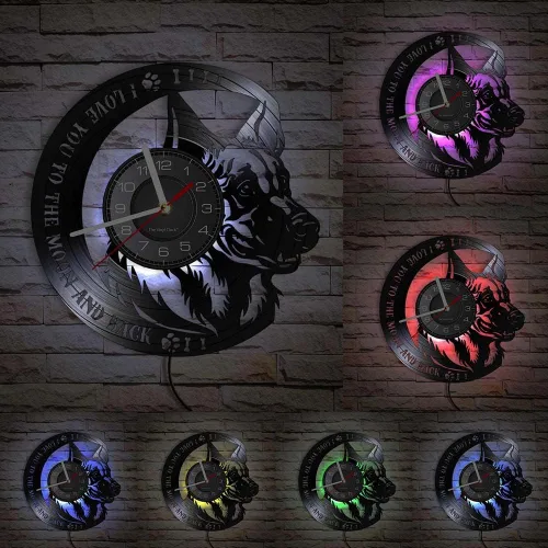 Reloj de pared con texto en inglés "I Love You to The Moon and Back" con cita inspiradora de pastor alemán con 7 colores LED, pastor alemán, perro