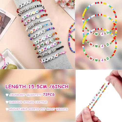 Miniatura 3 de Huquary 72 pulseras WWJD de Jesús You cristianas a granel, pulseras de la amistad con cuentas para mujer, colorido, religioso, inspirador