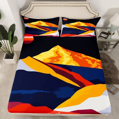 Miniatura 8 de Erosebridal Sábanas de cama modernas de mediados de siglo, sábana bajera con estampado de luna, tamaño individual, minimalismo, sábanas de montaña