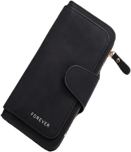 Miniatura 9 de Cartera pequeña de cuero para mujer con bloqueo RFID y ventana para identificación, Gris oscuro, Classic