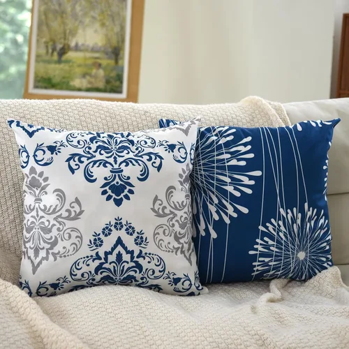 Miniatura 3 de Coliuso Fundas Decorativas para Almohadas de Tiro 16x16 Juego de 4, Azul Moderno Simple Cuadrado Funda de Almohada Cojín para Sofá Sillón