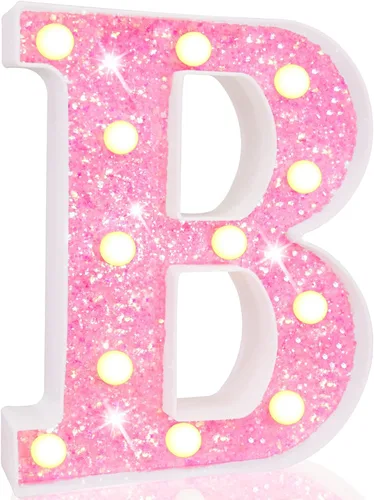 Miniatura 65 de Pooqla Luces de números de marquesina, números de luz rosa para niñas de 10.º cumpleaños, funciona con pilas, luz nocturna de número con purpurina