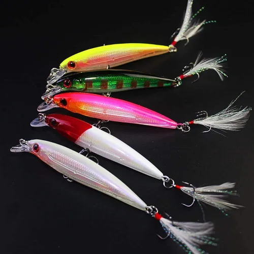 Miniatura 7 de Minnow - Señuelos de pesca de cebo duro realista Swimbait Bass Crankbait 3D Ojos de pesca ganchos agudos plumas intermitentes para lubina, trucha