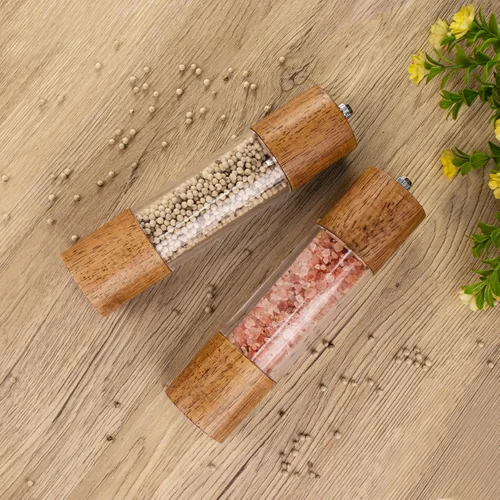 Miniatura 2 de Juego de 2 molinillos de sal y pimienta, molinos de acrílico premium de sal y pimienta - agitadores manuales de madera de roble con núcleo