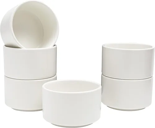 Miniatura 8 de Vikko Moderno juego de 4 cuencos de sopa de porcelana blanca mate, apilables de 14 onzas, elegante, estilo restaurante, apto para microondas