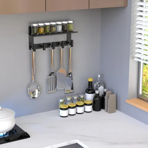 Miniatura 6 de VAEHOLD Perchero de pared con ganchos de pared con ganchos de pared superior e inferior doble estante de entrada con 5 ganchos de acero inoxidable