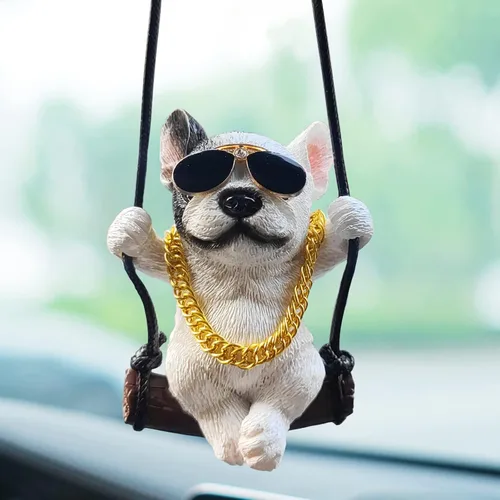 Miniatura 11 de Adorno colgante de coche con diseño de perro oscilante, lindo encanto de bulldog para decorar el auto para mujeres/hombres, pequeños regalos