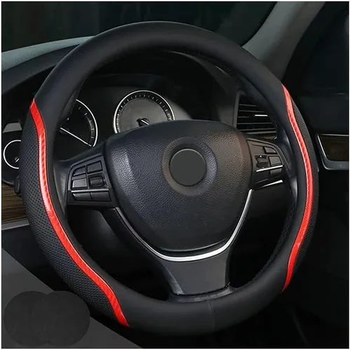 Miniatura 8 de Funda negra para volante de automóvil de fibra de carbono con posavasos universales de 14.5 a 15 pulgadas, microfibra de cuero, transpirable, Negro02