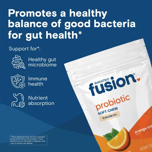 Miniatura 2 de Bariatric Fusion Bariatric Probiotic Soft Chews Vitamina bariátrica masticable de sabor tropical naranja Bacillus Coagulans 10 mil millones