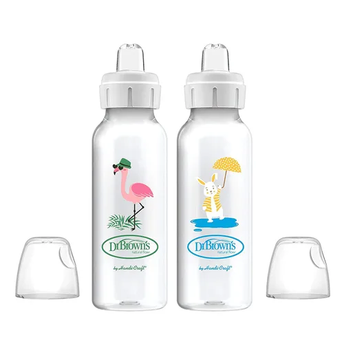 Miniatura 11 de Dr. Brown's Milestones - Botella estrecha para sorber con pico blando 100% de silicona, 8 onzas/250mL, a partir de 6 meses, Fox & Lion, paquete de 2