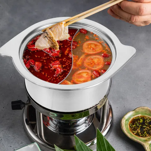Miniatura 7 de ERINGOGO Olla caliente con divisor, olla antiadherente de acero inoxidable para Shabu Shabu, olla de sopa de doble cara, china para inducción