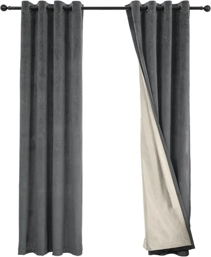 Miniatura 10 de Cortinas 100% opacas de terciopelo con forro de 63 pulgadas de largo, 2 paneles para sala de estar, aislamiento térmico, ahorro de energía