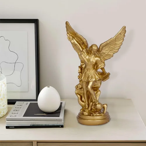 Miniatura 2 de Estatua de San Miguel Arcangel de San Miguel, escultura de ángel de oro pequeña de 5.2 pulgadas para colección católica cristiana Dorado
