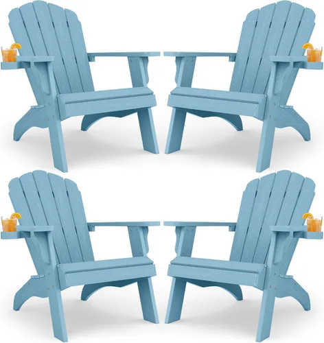 Miniatura 18 de YEFU Juego de 2 sillas Adirondack de plástico de gran tamaño con portavasos (gran doble propósito), resistentes a la intemperie, sillas de madera