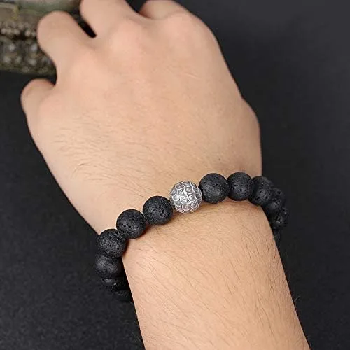 Miniatura 4 de Pulsera volcánica de obsidiana de plata de ley para hombre
