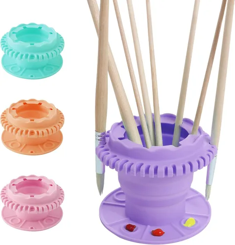 Miniatura 13 de SESENSE Limpiador de pinceles de pintura – Limpiador de pinceles de silicona plegable con paleta y soporte de almacenamiento de 40 pinceles