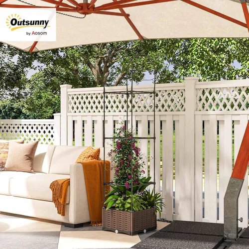 Miniatura 2 de Outsunny Cama de jardín elevada con enrejado, maceta de riego automático, macetas de tomate de 69.7 pulgadas para plantas trepadoras, flores de vid
