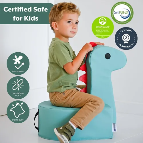 Miniatura 5 de Children's Factory Spike The Dino, Taburete de Espuma Aqua para Niños, Silla de Asiento Suave para Niños Pequeños para Guardería, Preescolar