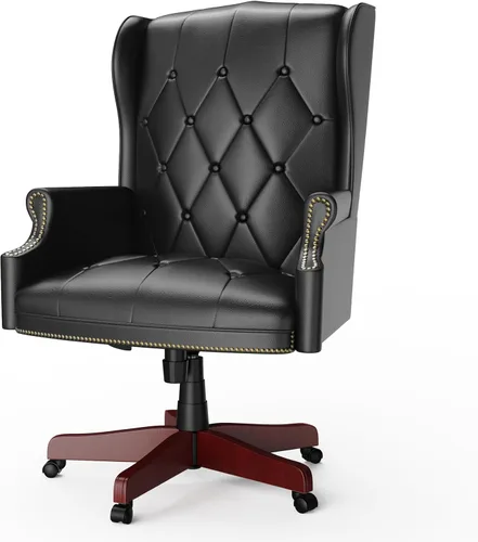 Silla de oficina ejecutiva de cuero negro con respaldo alto, 330 libras, diseño ergonómico grueso, asiento y respaldo acolchado grueso silla de