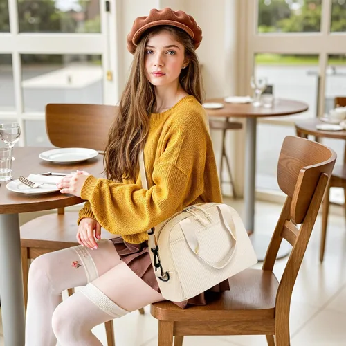 Miniatura 2 de WOBAGMEN Lonchera para Mujer, Bolsa de Almuerzo Linda de Cordura Aislada con Correa para Mujeres Adultas para Trabajo y Picnic (beige)