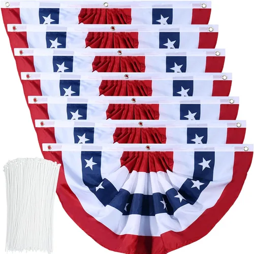 Miniatura 16 de Bandera de Estados Unidos plisada patriótica con ojales de latón y bridas para decoración del Día de los Caídos del 4 de julio al aire libre