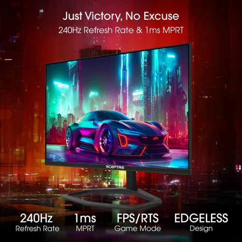 Miniatura 3 de Sceptre Nuevo monitor para juegos de 24.5 pulgadas 240+Hz 1ms DisplayPort x2 HDMI x2 100% sRGB AMD FreeSync Premium Altavoces integrados, negro