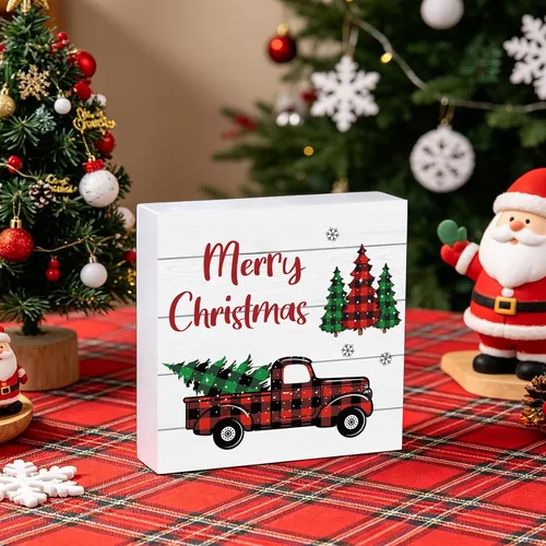 Miniatura 7 de Decoraciones navideñas para interiores, decoración de Navidad, mesa, hogar, habitación, camión, oficina, baño, caja de madera, letrero de madera