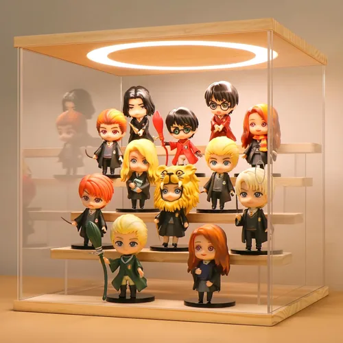 Miniatura 11 de LASOA Vitrina acrílica de 3 niveles con luz LED ajustable, caja transparente para figuras de acción, coleccionables y miniaturas, estante