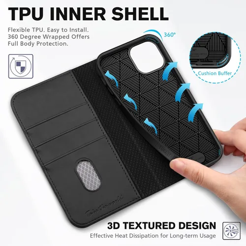 Miniatura 4 de TUCCH Funda tipo cartera para iPhone 14 de 6.1 pulgadas, [3 tarjetas] ranuras [bloqueo RFID] Funda de piel sintética, con funda interior de TPU a