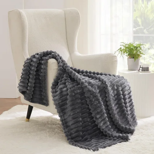 Miniatura 2 de Bedsure Tamaño de la manta de forro polar (gris oscuro y beige)