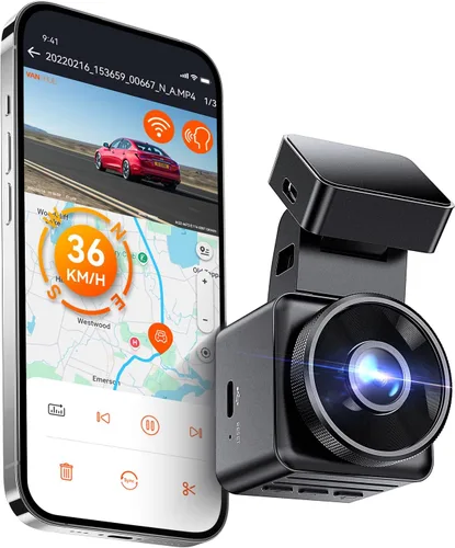 VANTRUE E1 Lite - Cámara de tablero para vehículo, WiFi, GPS, 1080P, control de voz, visión nocturna, modo de estacionamiento de 24 horas, detección