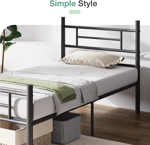 Miniatura 5 de Novilla - Base de cama individual con cabecero y estribo, base de cama de plataforma metálica de 14 pulgadas, almacenamiento debajo de la cama