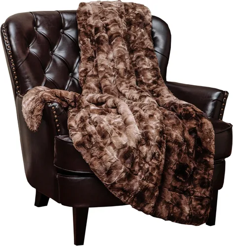 Chanasya Manta Premium de piel sintética de lobo - Manta suave y esponjosa de forro polar y minky - para cama o sofá - 90" x 66” (Tamaño individual)