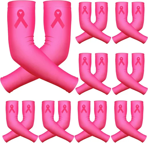 Zhanmai 9 pares de mangas de concientización sobre el cáncer de mama, manga de compresión UV para mujer