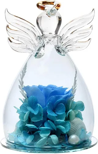 Miniatura 9 de ANLUNOB - Flores preservadas, regalos de cumpleaños y Navidad para mujeres, ángeles con bonitas rosas azules para regalos de boda y Acción de Gracias