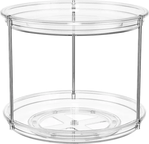 Miniatura 8 de Organizador Lazy Susan de 2 niveles, tocadiscos Lazy Susan de 9 pulgadas para gabinete, organizador apilable giratorio para especias para encimera