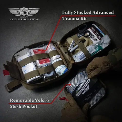 Miniatura 4 de EVERLIT Kit avanzado de trauma, torniquete CAT GEN-7, compatible con TCCC, bolsa táctica IFAK de combate militar con férula de 36 pulgadas de nylon