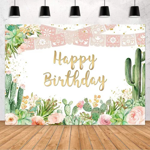 Miniatura 2 de Avezano Telón de fondo para fiesta de cumpleaños para niñas y mujeres, flores de cactus rosadas, fondo de feliz cumpleaños, temática mexicana