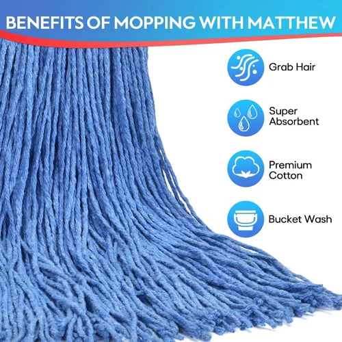 Miniatura 2 de Matthew Cleaning - Paquete de 3 trapeadores de algodón de 16 onzas, cuerda abierta de algodón, recambios de cuerda resistente, mezcla universal