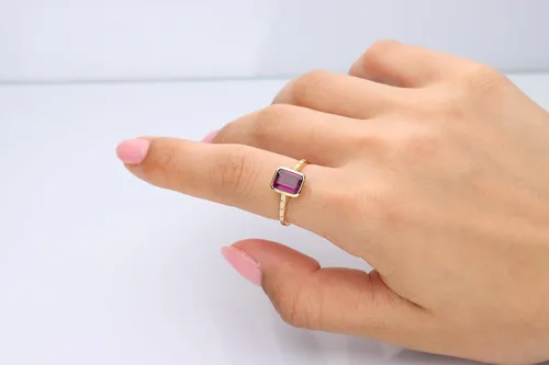 Miniatura 3 de Gin & Grace Anillo Rodholite genuino de oro amarillo de 14 quilates para mujer