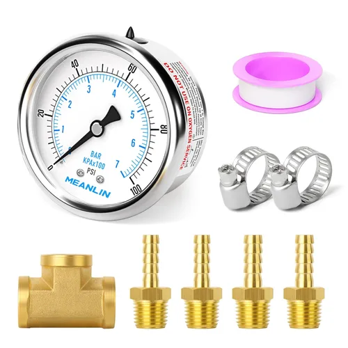 Miniatura 63 de MEANLIN MEASURE - Manómetro de acero inoxidable, relleno de líquido, esfera con cara de 2.5 pulgadas, NPT de 1/4 de pulgada, agua, aceite y gas