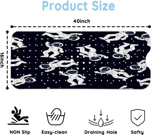 Miniatura 2 de Tapetes de bañera para niños, tapete de baño de astronauta negro antideslizante para bañera de 40 x 16 pulgadas, grande, lavable, antideslizante