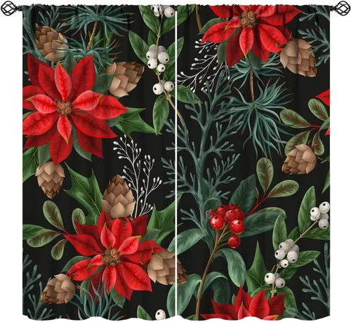 Miniatura 12 de Cortinas de Navidad de gnomo, bolas de árbol de Navidad, luces, regalos, decoración de tablones para sala de estar, dormitorio, bolsillo para barra